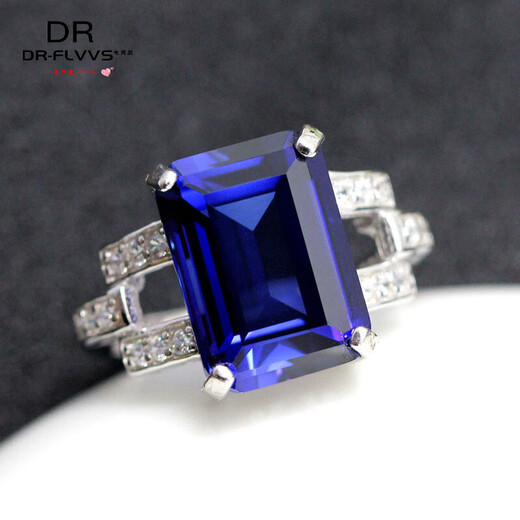 High quality tanzanite sapphire rectangular tanzanite ring for women, white gold (main stone 10X14mm) live
