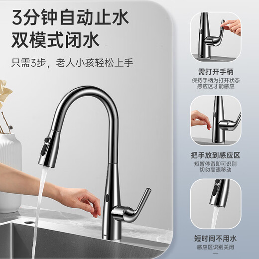 欧琳（OULIN）厨房水龙头感应水龙头冷热旋转抽拉式智能水龙头洗菜盆龙头9906 枪灰色智能双感应抽拉龙头升级款