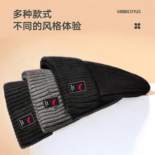 RED DRAGONFLY hat men's winter cold-proof knitted hat plus velvet thickened warm woolen hat cotton hat cycling windproof cold hat