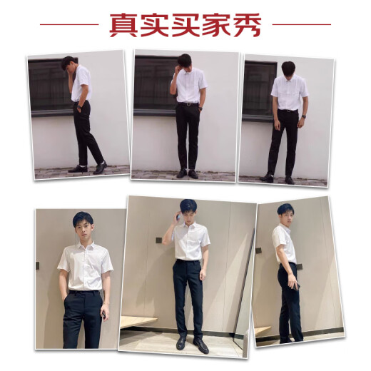 Cardile crocodile shirt men's classic solid color short-sleeved shirt men's slim formal business casual white shirt short-sleeved - white 2XL