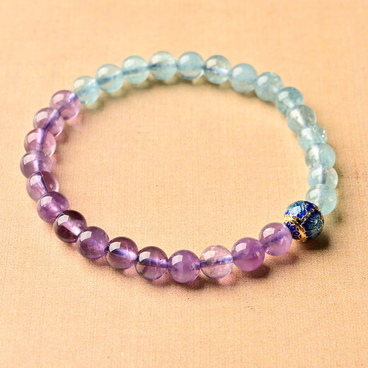 BOSFRU Natural Amethyst Purple Mica Bracelet Women's Single Double Circle National Style Forbidden City Gift for Sisters and Best Friends Siyu Style Amethyst Aquamarine Single Circle