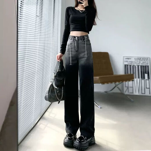 Comandante de oso Jeans Dos colores Versión estrecha de dos colores Pantalones anchos Pantalones de pierna ancha Black Leg Women's Autumn and Winter 2022 Nuevo MTD1049 Black Fleece 20 25 Sugeriones 75-80Jin [Jin equivale a 0.5 kg]