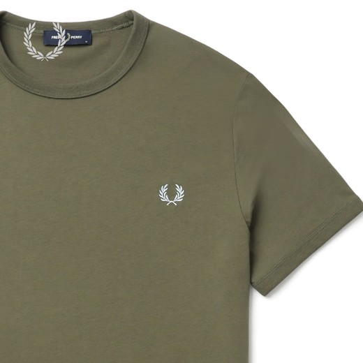Fred Perry Herren kurzärmeligte T-Shirt 2025 Neues lässiges, reines Baumwollweizenohren farbenfrohe trendy M3519 Grh/grün l