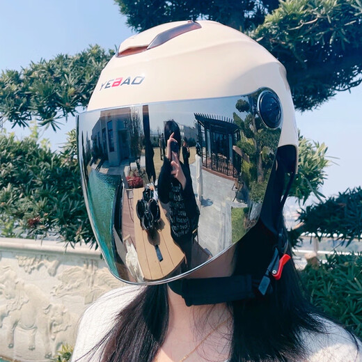 YEBAO summer new national standard Class A 3C certified helmet electric motorcycle anti-UV sunscreen silver-plated lens safety helmet 768 Khaki