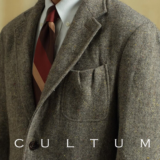 CULTUM【英式彩点粗花呢】秋冬复古加厚90羊毛西装男猎装休闲西服外套 花灰色 XS (50)