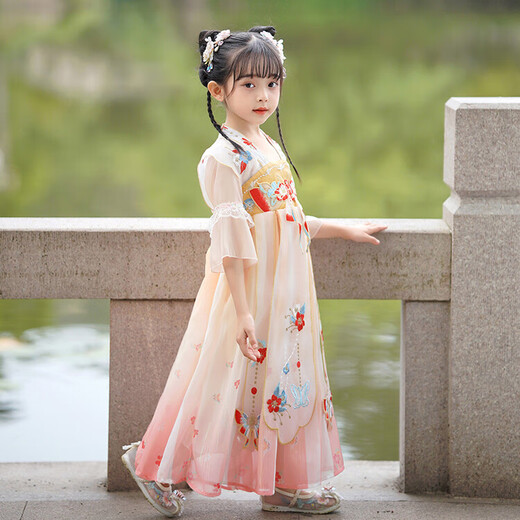 Disney Hanfu Girls Spring and Automne Costume Robe Costume Summer Children's Femme's High-Dee Ancient Style Tang Suit Jirt Automn Robe Pink 2617 120
