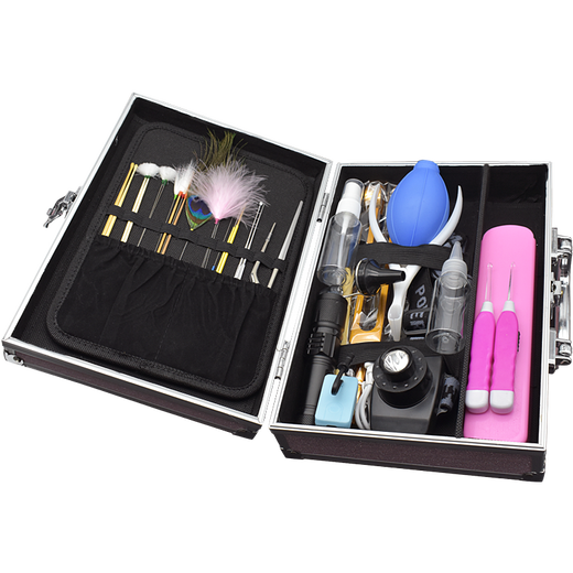 Xiaoyao Wang professional ear picking tool set, ear picking luminous ear picking spoon, ear cleaning goose feather stick, visible hand lamp, chicken crane feather stick, pink set (hand lamp) 1 piece