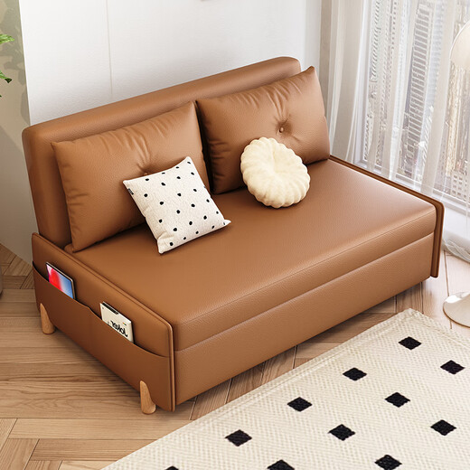 AO Nuolan Sofa Bett Dual-Purpose kleine Wohnung Multifunktionsfaltbares Lawrence-Leder-Schiebebettsuntersuchung Wohnzimmer Home Außendurchmesser 1,5 Meter [5A-Grade-Katze Klauenhaut] Wirbelsäulenschutz Kokosnussbraun Stil