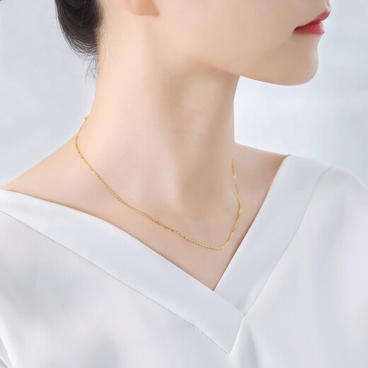 Li Shen stamped gold color 18k gold necklace women's gold K gold water ripple gold gold chain thin plain gold O-shaped chain K gold color about 2.0mm50cm thick