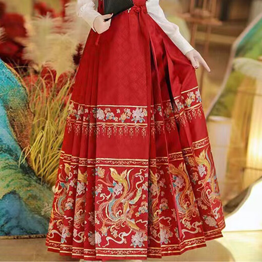 Han Yukuis ursprünglicher Ming-Ming-Hanfu-Rock für den Frauen mit dem Hufegesicht für Frühling für den Frühling verbesserte tägliche Superfee Neue chinesische Rock mit dem chinesischen Pferd. Voller Set weiße Doppelbastel-Top + Marine Blaudruckgedruckte Rock L.
