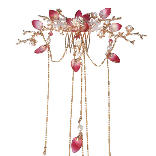 Hanfu back-pressed headwear, super fairy long tassels, ancient style hair accessories for girls, simple daily combs, ancient costume accessories, Qingyan-Pink