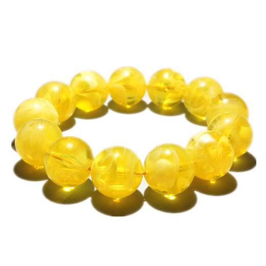 MHFDO beeswax floating flower bracelet second generation amber chicken fat yellow lemon yellow and white round bead bracelet for men and women single circle 16MM