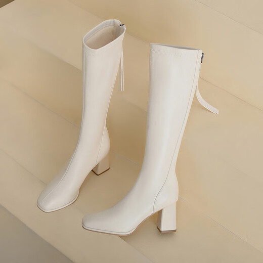 Meilue (Meilue) Frauenstiefel 2025 Herbst und Winter neue Modestiefel High Stiefel Frauen Single Stiefel Lange Stiefel Frauen High Heel Boots Lederstiefel Frauen Lange Stiefel 9926 Beige/High Heel 7cm 38