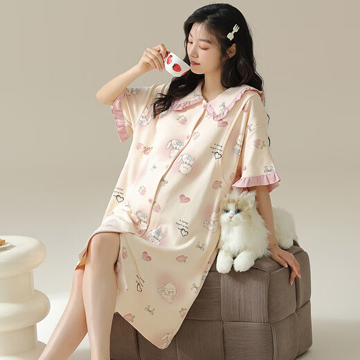 莫代尔睡裙夏季女带胸垫可外穿休闲大码纯棉孕妇哺乳产后月子服睡衣 11981  M