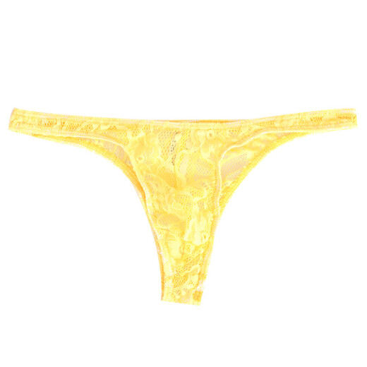 Adult beauty private delivery thong men's low-waisted sexy transparent lace underwear buttocks revealing pants U convex bag blue XXL