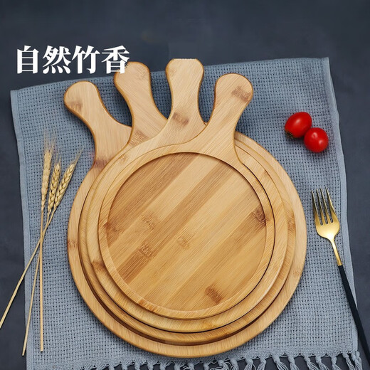 Wilkie Pizza Plate Tray Wooden Round Steak Food Plate Pizza Plate Cheese Plate Cake Tray Tool Baking Bamboo Pizza Tray 10 Inches