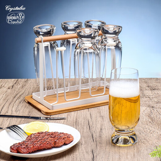 BOHEMIA Crystal imported from the Czech Republic, light luxury high-end crystal beer mug, commercial cup holder, household large-capacity wheat beer mug set, Samba style crystal beer mug 350ml*1