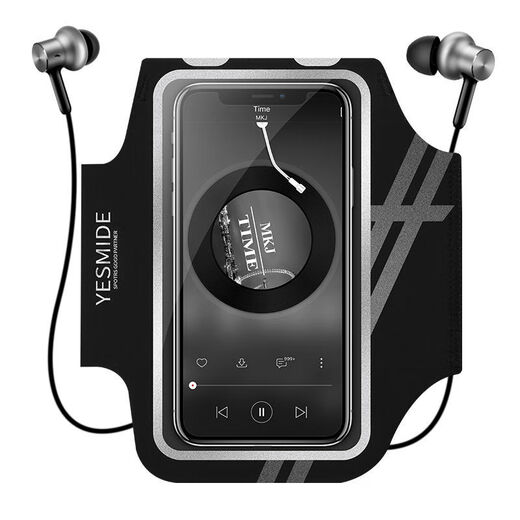 Huili's mobile phone bag, running arm bag, outdoor arm bag, men's and women's universal arm strap, sports arm cover, waterproof and touch screen, upgraded obsidian black large size (suspended with headphone cable)