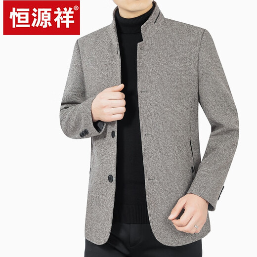 Hengyuanxiang jacket men's middle-aged autumn and winter new men's casual daddy woolen woolen jacket Zhongshan.fit Navy QB59132 medium thick L 175 recommended 128-140Jin Jin equals 0.5 kg