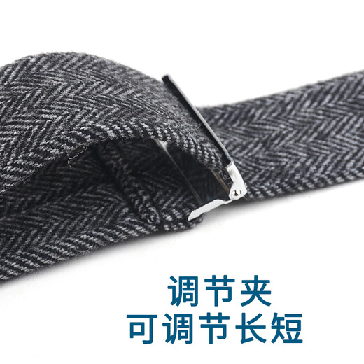 Elanmeet男士鳄鱼皮羊毛背带4夹Y型西装正装男背带夹3.5cm松紧弹力吊裤带晚宴礼服舞台新郎 Y鳄鱼黑羊毛灰色人字-4夹