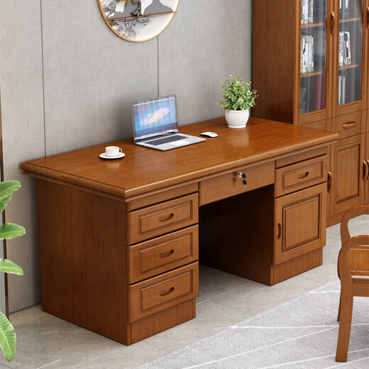 Rulan solid wood desk computer desk boss desk and chair combination new Chinese style home office writing solid wood desk 1.4m boss desk (walnut color)