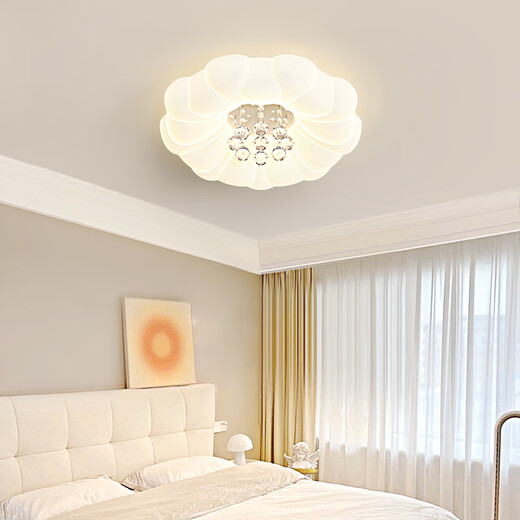 Luz de techo de dormitorio laiqi Luz de crema de cristal nórdico Estilo de dormitorio principal Lámpara de amplio espectro Comportamiento de ojos Lámpara de habitación para niños Guangdong Zhongshan YH695+46cm+45W Control remoto Wuji+Soporte Control de clase Xiaoai Control