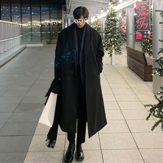 Yisichen Black Warrior cityboy Cthulhu windbreaker men's German-style coat winter thickened Korean long woolen coat black L
