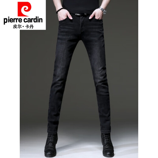 皮尔卡丹（pierre cardin）高端夏季薄款黑色牛仔裤男士韩版潮流修身小脚裤潮牌休闲长裤夏天 1048黑色 28