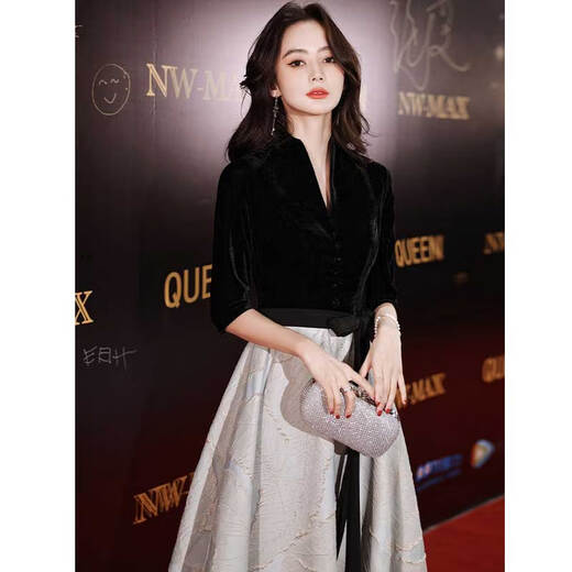 Seidler black evening dress for women 2025 new banquet temperament noble and light luxury niche annual meeting host black long XL (recommended 116-125 Jin [Jin equals 0.5 kg])