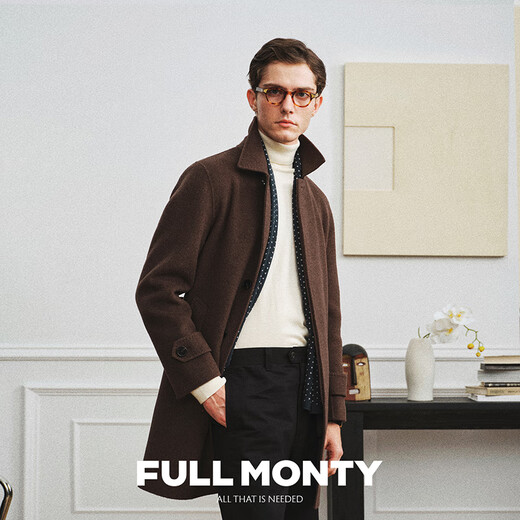 FULL MONTY【短绒直肩】男士羊毛大衣商务休闲中长款秋冬呢子外套 棕色50010 54