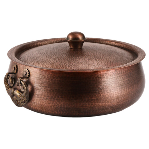 Longshun copper art thickened pure copper hot pot pot induction cooker flat bottom donkey hide gelatin copper pot hot pot Chongqing Sichuan hot pot household and commercial 28cm clear soup pot (more than every year) 6 people 28cm