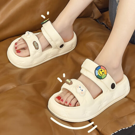 Sandalias de bermus para mujeres en verano en la playa de dos artículos Eva Soft Work Cartoon lindas lindas sandalias de desgaste sin deslizamiento Blanco 37-38 Tamaño positivo