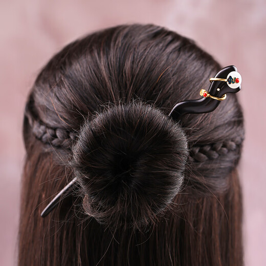 Meng Junchen black sandalwood hairpin snake-shaped safe buckle hairpin women's Hanfu hairpin hairpin creative Valentine's Day gift safe buckle black sandalwood hairpin