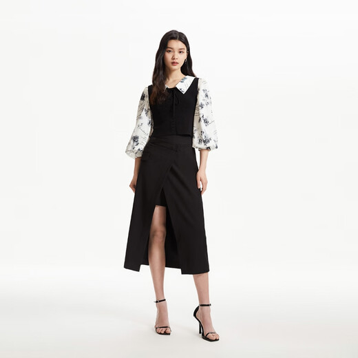 VEROMODA top autumn new style elegant stitching flower lapel three-quarter puff sleeves 3458003 honey milk white 160/80A/S