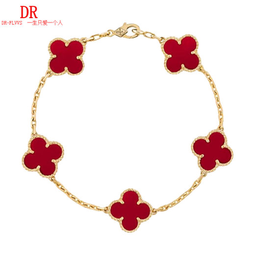 Fat Donglai's same style 18k sand gold four-leaf clover bracelet rose gold five-flower girl color gold white mother-of-pearl black agate double-sided gold red agate five-flower bracelet
