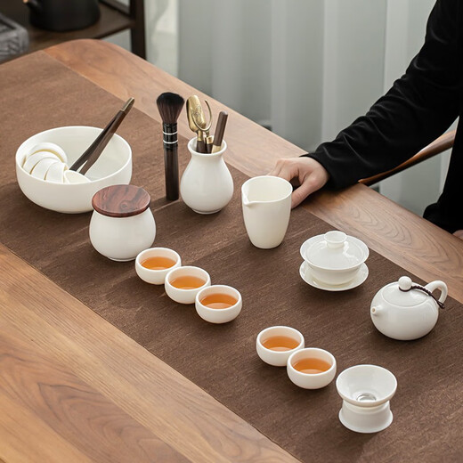 SUSHI CERAMICS Kung Fu Tea Set Dehua Mutton Fat Jade White Porcelain Cover Bowl Teapot Tea Washer Tea Can High-end Mid-Autumn Souvenir