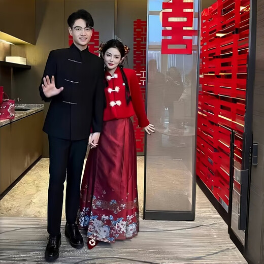 FANDISS Wedding Engagement Dress Casual Suit Men's Jacket Autumn New Chinese Tunic Suit Stand Collar Metal Button Suit Black - Top + Pants XL