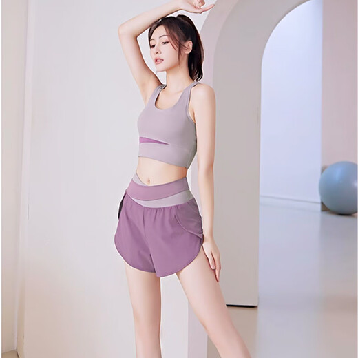 铂呐苓瑜伽服女无袖瑜伽服套装女士跑步运动套装夏天薄款健身瑜伽服 夏季拼接两件套紫色【XL】