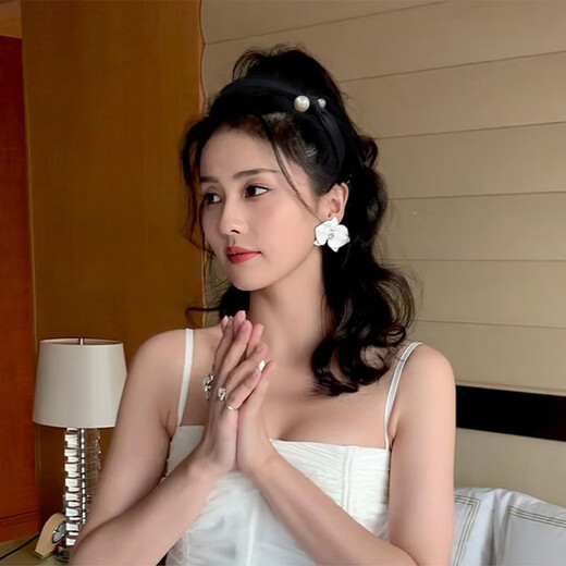 Danqin French Pearl Hairband Women's Summer High-end Versatile Hairpin Pressed Hairband 2025 New Hair Accessories Two Pearls Black Hairband