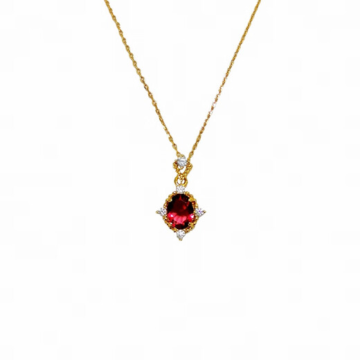 Pigeon Blood Tourmaline Necklace Women's 18K Gold Rouge Ruby Retro Pendant Clavicle Chain Gold and Silver Chain Rouge
