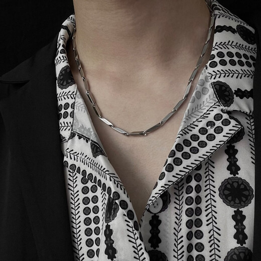 MOLC necklace men's trendy personality simple titanium steel chain silver diamond-shaped bamboo leaf chain women's Japanese and Korean hip-hop clavicle chain gift L2253 diamond-shaped bamboo leaf chain 60CM