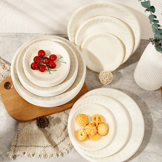 Jiamo disposable plates 8 inches 30 pieces environmentally friendly material corn starch outdoor barbecue picnic waterproof and oil-proof tableware