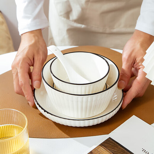 WEIMINGNUO ceramic tableware set, household rice bowl, noodle bowl, plate, chopsticks and spoon, 6-piece vertical grain set for one person