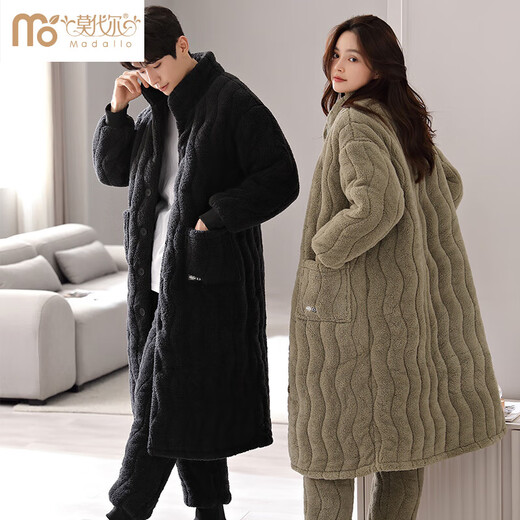 Modal de terciopelo de coral pareja camisón de invierno más terciopelo El traje de camisón de algodón de tres capas engrosado para hombres y mujeres se puede usar fuera de 9205 Militar Green 3xl