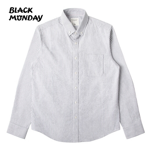 BLACKMONDAY cotton oxford long-sleeved shirt for men, cotton vertical stripes, men's anti-wrinkle, no-iron business casual shirt
