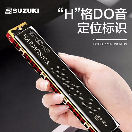 
SUZUKI Suzuki Harmonica 24-hole polyphonic C-tune harmonica for men beginners children and students professional playing grade instruments 24-hole polyphonic C-tune silver + gift