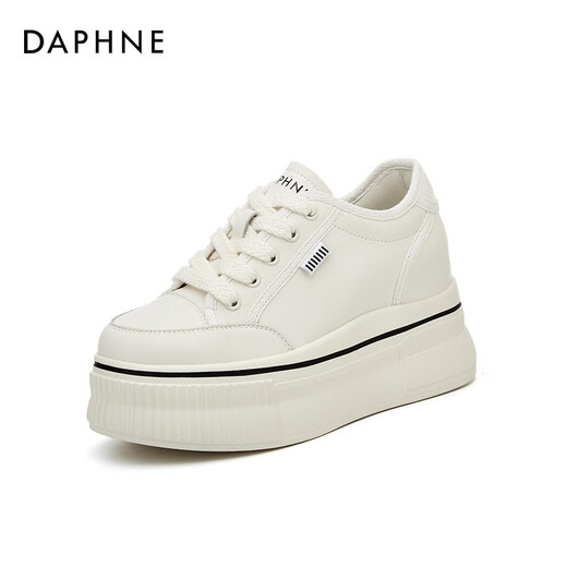 达芙妮（DAPHNE）帆布鞋女休闲饼干鞋黑白格子厚底增高鞋子新款学生百搭春款 1048款米色 38 (240mm) 标准码