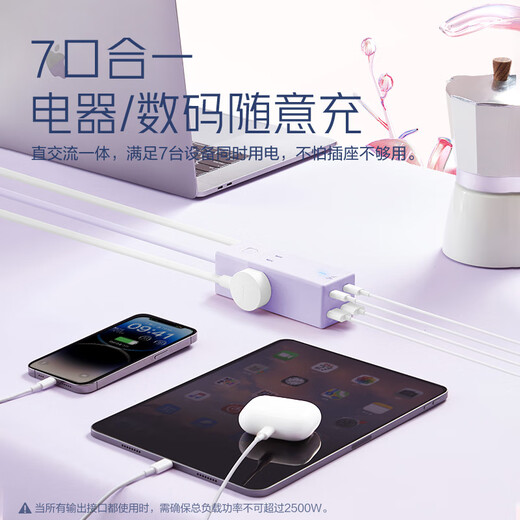 Bull (BULL) gallium nitride 20W fast charging socket/desktop charging station/desktop socket/USB power strip portable plug-in small power compartment safe fast charging 2C2A+3-hole purple master control switch