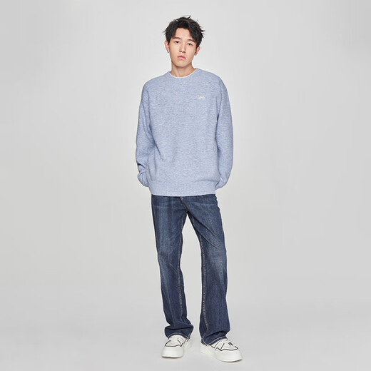 Lee韩国设计标准版圆领刺绣小Logo男女情侣装毛衣潮LUT010379207 蓝色（尺码偏大，拍小一码） S