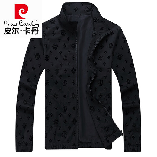 皮尔卡丹（pierre cardin）春秋新款高端品牌夹克套装男士青年休闲运动套装男潮流外套衣服 6629-黑色 2XL 180